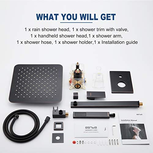 ESNBIA Oil Rubbed Bronze Shower System, Bathroom 12 Inches Rain Shower Head