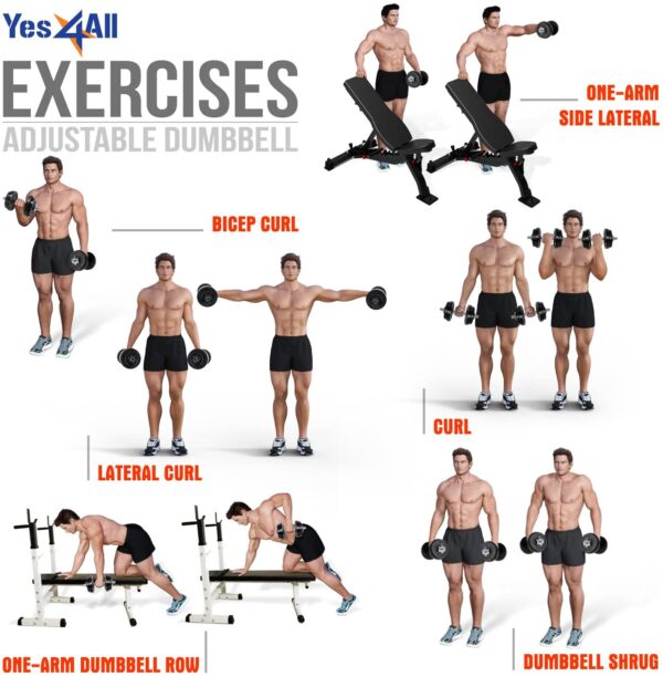Yes4All Adjustable Dumbbells 40to 200 lbs with Connector Options for strength training