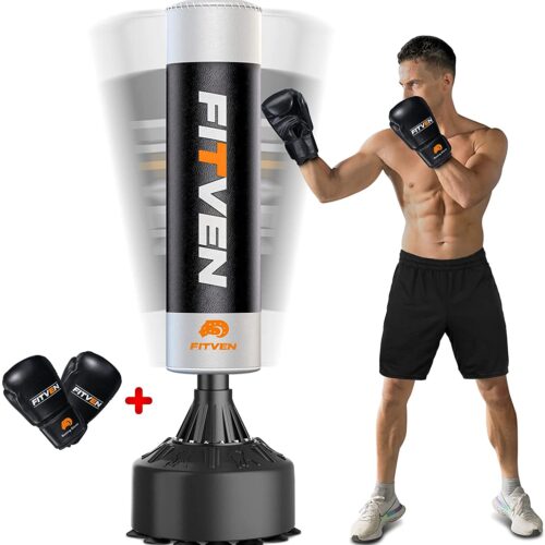 FITVEN Freestanding Punching Bag 70''-205lbs with Boxing Gloves Heavy Boxing Bag with Suction Cup Base