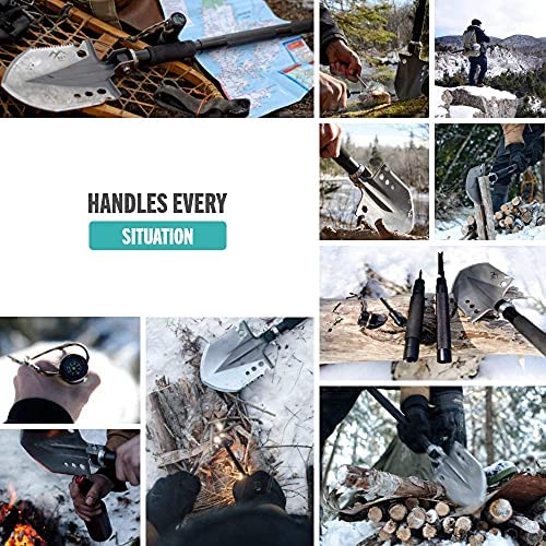 EST Gear Survival Shovel 18-in-1 Military Gear Folding Compact Tactical Entrenching Tool for Camping, Backpacking and Emergencies, Lifetime Replacement