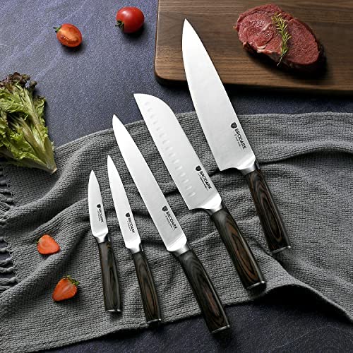 BRODARK Kitchen Knife Set with Block, Ultra Sharp 15 PCS German Stainless Steel Professional Chef Knife Set with 2 Stage Knife Sharpener, Ergonomic Handle Full Tang Forged Gift with Premium Box