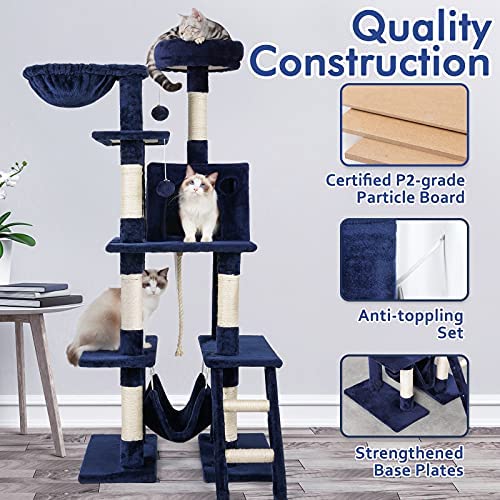 rabbitgoo Cat Tree Cat Tower 61" for Indoor Cats, Multi-Level Cat Condo with Hammock & Scratching Posts for Kittens