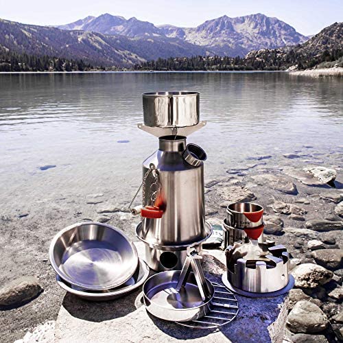 Kelly Kettle Ultimate Scout Kit 41 oz. Stainless Steel Camp Kettle, Lightweight Camping Kettle with Whistle, Camp Stove for Fishing, Hunting, Hiking, Survival Gear