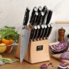 Kitchen Damascus Knife Set, 9-Piece Kitchen Knife Set with Block, ABS Ergonomic Handle for Chef Knife Set, Knife Sharpener and Kitchen Shears, Beechwood Block