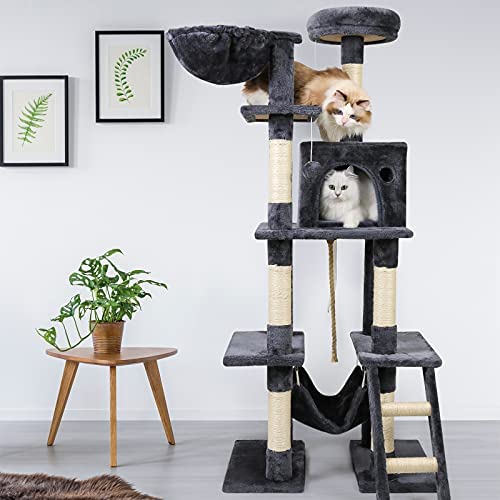 rabbitgoo Cat Tree Cat Tower 61" for Indoor Cats, Multi-Level Cat Condo with Hammock & Scratching Posts for Kittens