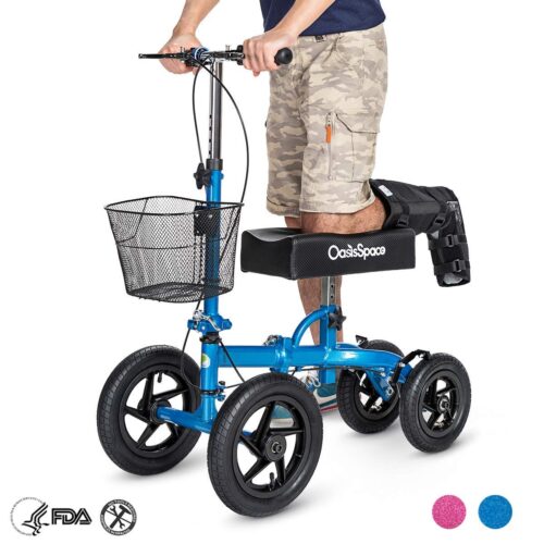 OasisSpace All Terrain Knee Scooter | with 12 Air Filled Wheels Steerable Knee Walker Heavy Duty Crutches for Foot Injuries Ankles Surgery (Royal Blue)