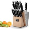 Kitchen Damascus Knife Set, 9-Piece Kitchen Knife Set with Block, ABS Ergonomic Handle for Chef Knife Set, Knife Sharpener and Kitchen Shears, Beechwood Block
