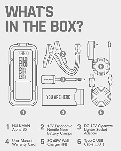 HULKMAN Alpha85 Jump Starter 2000 Amp 20000mAh Car Starter for up to 8.5L Gas and 6L Diesel Engines