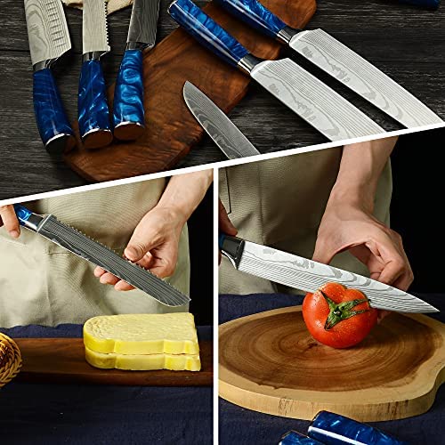 XYJ Stainless Steel Kitchen Knives Set 8 Piece Chef Knife Set with Carry Case Bag & Sheath Well Balance Ergonomic Handle