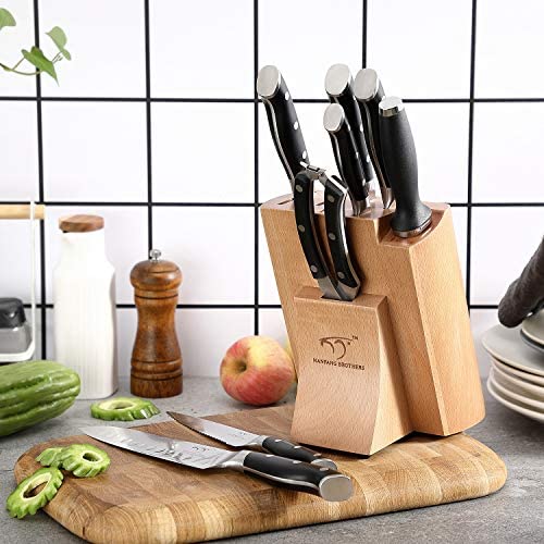 Kitchen Damascus Knife Set, 9-Piece Kitchen Knife Set with Block, ABS Ergonomic Handle for Chef Knife Set, Knife Sharpener and Kitchen Shears, Beechwood Block