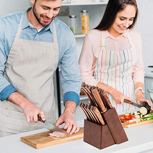 Vestaware Knife Set, 16-Piece Chef Knife Set with Knife Sharpener, Stainless Steel Kitchen Knives Set with Wooden Block, 6 Steak Knives and Bonus Scissors