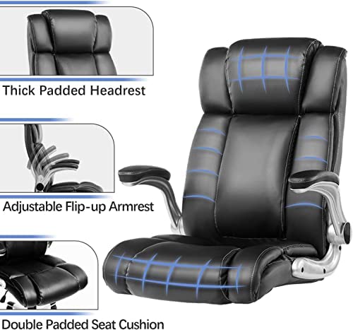 Executive Office Desk Chair with Flip-up Armrests, Executive Chair PU Leather Swivel Task Chair with Lumbar Support
