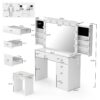 RichYa Modern Vanity Desk Makeup Table with Large LED Mirror and Power Outlet with 2 Sliding Storage White Marble - MadeInUSA