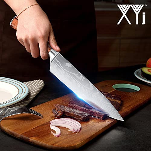 XYJ Stainless Steel Kitchen Knives Set 8 Piece Chef Knife Set with Carry Case Bag & Sheath Well Balance Ergonomic Handle
