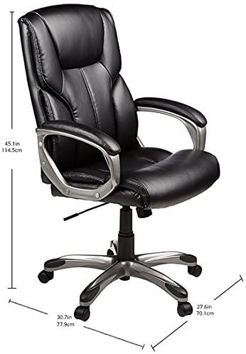 Executive Home Office Desk Chair with Padded Armrests- Black/Silver