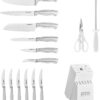 Cuisinart C77SS-15PK 15-Piece Stainless Steel Hollow Handle Block Set, Glossy White