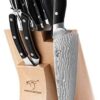 Kitchen Damascus Knife Set, 9-Piece Kitchen Knife Set with Block, ABS Ergonomic Handle for Chef Knife Set, Knife Sharpener and Kitchen Shears, Beechwood Block