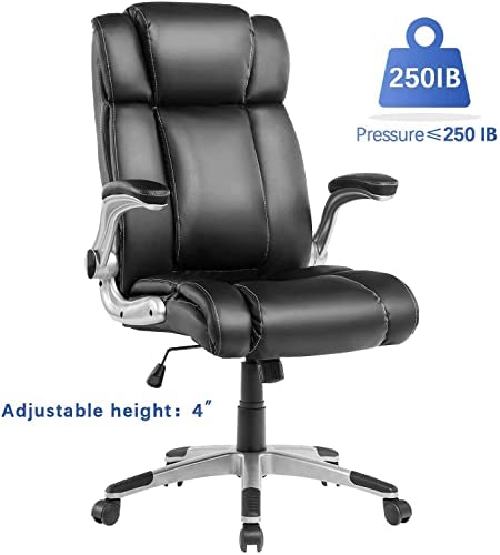 Executive Office Desk Chair with Flip-up Armrests, Executive Chair PU Leather Swivel Task Chair with Lumbar Support