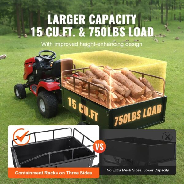 3C7F1CB9-DD0A-71F1-2DA3-BA2AF8F8CEEF VEVOR ATV Trailer Heavy Duty Steel Dump Cart Tow Behind, 750 lbs 15 Cubic Feet, Garden Utility Trailer Yard Trailers with Removable Sides for Riding - MadeInUSA
