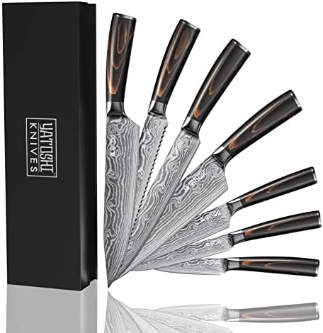 Yatoshi 7 Knife Block Set - Pro Kitchen Knife Set Ultra Sharp High Carbon Stainless Steel with Ergonomic Handle