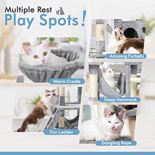 rabbitgoo Cat Tree Cat Tower 61" for Indoor Cats, Multi-Level Cat Condo with Hammock & Scratching Posts for Kittens