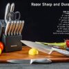 WELLSTAR Rainbow Knife Set 14 Pieces, Iridescent German Stainless Steel Kitchen Knives Set with Wooden Block, Colorful Titanium Coating, Chef’s Knife Block Set with Scissors and Built-in Sharpener