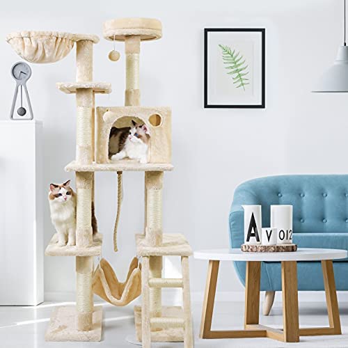 rabbitgoo Cat Tree Cat Tower 61" for Indoor Cats, Multi-Level Cat Condo with Hammock & Scratching Posts for Kittens