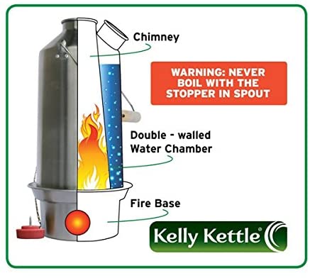 Kelly Kettle Ultimate Scout Kit 41 oz. Stainless Steel Camp Kettle, Lightweight Camping Kettle with Whistle, Camp Stove for Fishing, Hunting, Hiking, Survival Gear