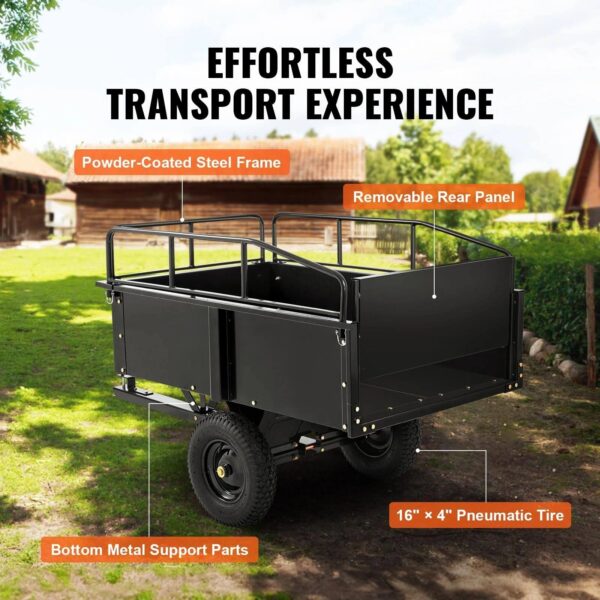 45C2E339-2500-C288-397B-BA3101718873 VEVOR ATV Trailer Heavy Duty Steel Dump Cart Tow Behind, 750 lbs 15 Cubic Feet, Garden Utility Trailer Yard Trailers with Removable Sides for Riding - MadeInUSA