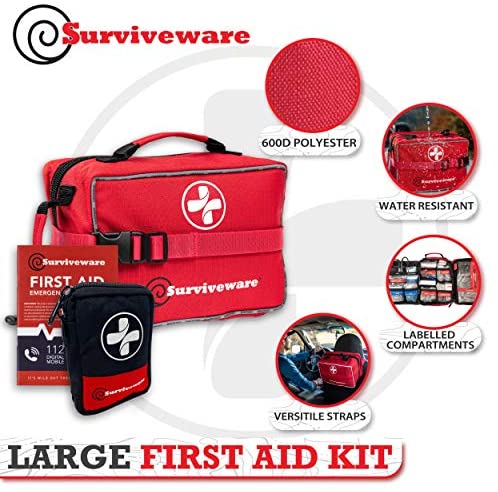 Surviveware Comprehensive Premium First Aid Kit Emergency Medical Kit for Trucks, Cars, Camping, Office and Sports and Outdoor Emergencies - Large 200 Piece Set