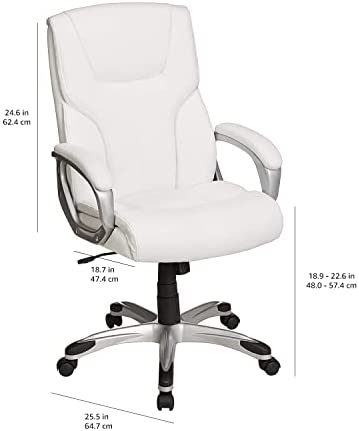 Executive Home Office Desk Chair with Padded Armrests- Black/Silver
