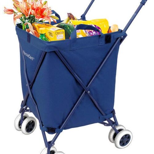 Folding Shopping Cart – VersaCart Transit Utility Cart – Transport Up to 120 Pounds (Water-Resistant Heavy Duty Canvas), Navy Blue