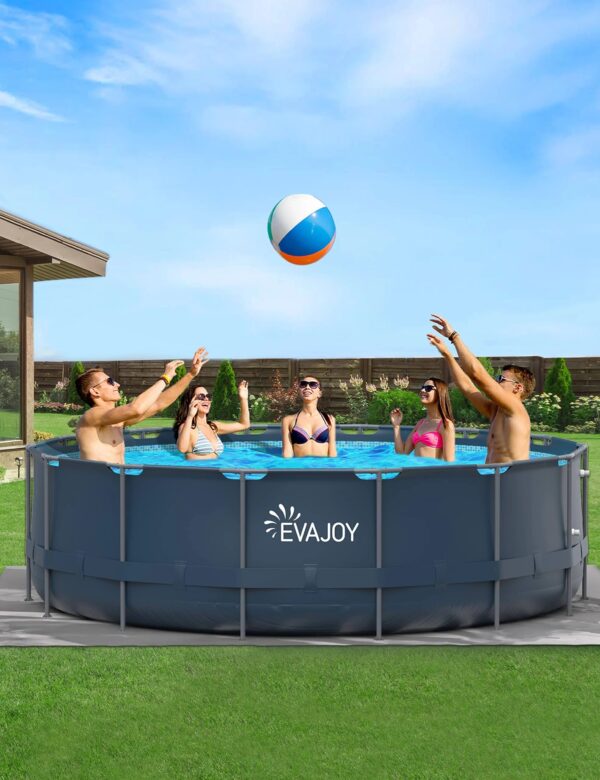 Evajoy 16ft x 48in Metal Frame Swimming Pool Set, Round Above Ground Pool Set with 2000 GPH Sand Filter Pump, Pool Ladder, Ground Cloth, Pool Cover - MadeInUSA