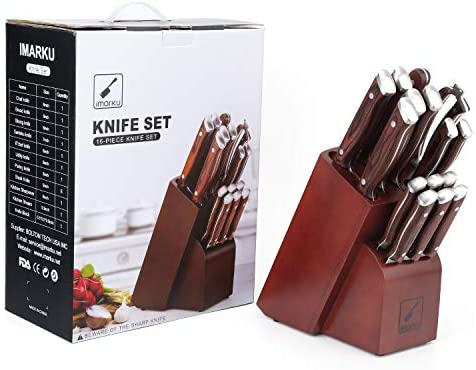 Japanese Knife Set, imarku 16-Piece Professional Kitchen Knife Set with Block, Chef Knife Set with Knife Rod, German High Carbon Steel Kitchen Knives Set