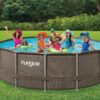 Funsicle 16ft x 48in Round Oasis Designer Above Ground Pool, Dark Double Rattan with SkimmerPlus Filter Pump & Ladder - MadeInUSA