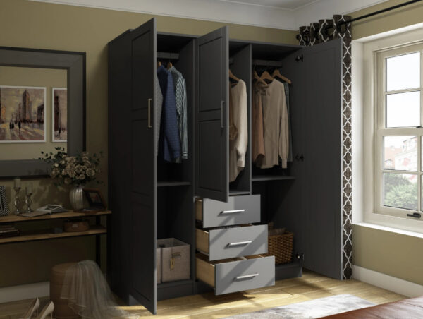 100% Solid Wood Cosmo 3-Door Wardrobe with Raised Panel Doors, Gray - Palace Imports 7115D - MadeInUSA
