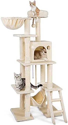 rabbitgoo Cat Tree Cat Tower 61" for Indoor Cats, Multi-Level Cat Condo with Hammock & Scratching Posts for Kittens
