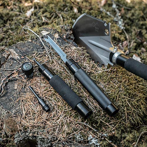 EST Gear Survival Shovel 18-in-1 Military Gear Folding Compact Tactical Entrenching Tool for Camping, Backpacking and Emergencies, Lifetime Replacement