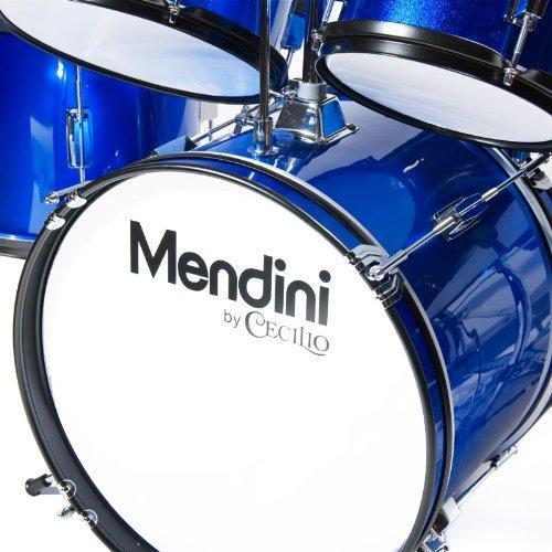Mendini By Cecilio Drum Set For Kids/Junior – 16-Inch, 5-Piece, Blue Metallic – Starter Drums Kit w/Adjustable Throne, Cymbal, Pedal & Drumsticks – MJDS-5-BL