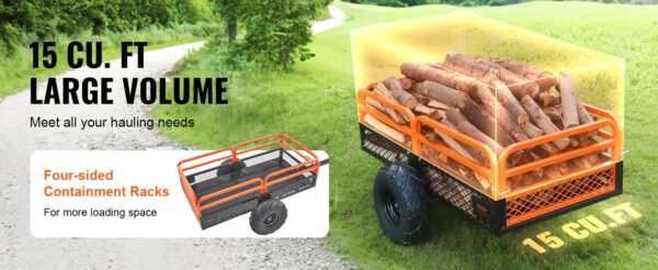 75D720FA-EDFA-7A7C-2A92-B289B206D760 VEVOR Heavy Duty Steel ATV Dump Trailer, 1500-Pound Load Capacity 15 Cubic Feet, Tow Behind Dump Cart Garden Trailer, with Removable Sides and 2 - MadeInUSA