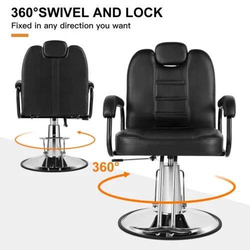 7EBF467B-55AA-5D4E-2915-F81BD3EC860A Artist hand Black 360°Barber Chair Heavy Duty Hydraulic Reclining Salon Shampoo Beauty Hair Styling Equipment - MadeInUSA