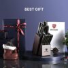 BRODARK Kitchen Knife Set with Block, Ultra Sharp 15 PCS German Stainless Steel Professional Chef Knife Set with 2 Stage Knife Sharpener, Ergonomic Handle Full Tang Forged Gift with Premium Box