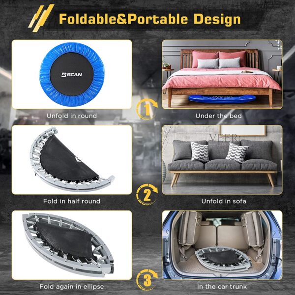 BCAN 38" Foldable Mini Trampoline Workout Max 300lbs