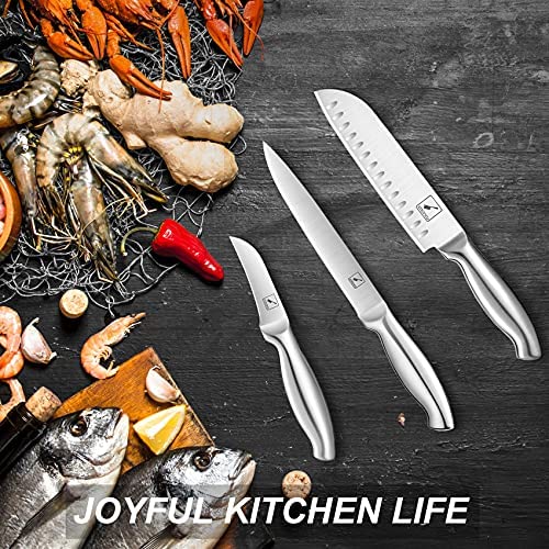 Kitchen Knives Set with Block, imarku 15-Pieces High Carbon German Steel Knife Set, Knife Block Set with Built-in Sharpener, Sliver