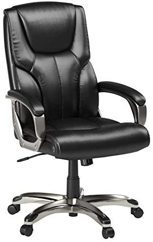 Executive Home Office Desk Chair with Padded Armrests- Black/Silver
