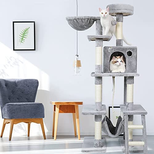 rabbitgoo Cat Tree Cat Tower 61" for Indoor Cats, Multi-Level Cat Condo with Hammock & Scratching Posts for Kittens