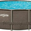 Funsicle 16ft x 48in Round Oasis Designer Above Ground Pool, Dark Double Rattan with SkimmerPlus Filter Pump & Ladder - MadeInUSA