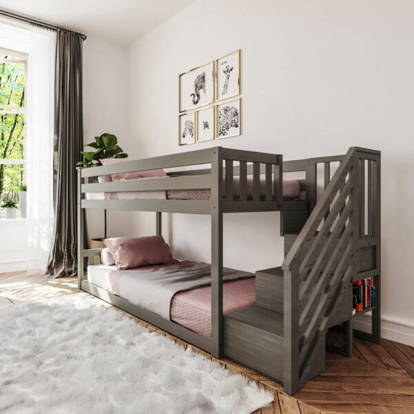 914af66320bfab90d75a8cc145417ee0 Max and Lily Twin Over Twin Low Bunk Bed with Staircase - Pecan - MadeInUSA