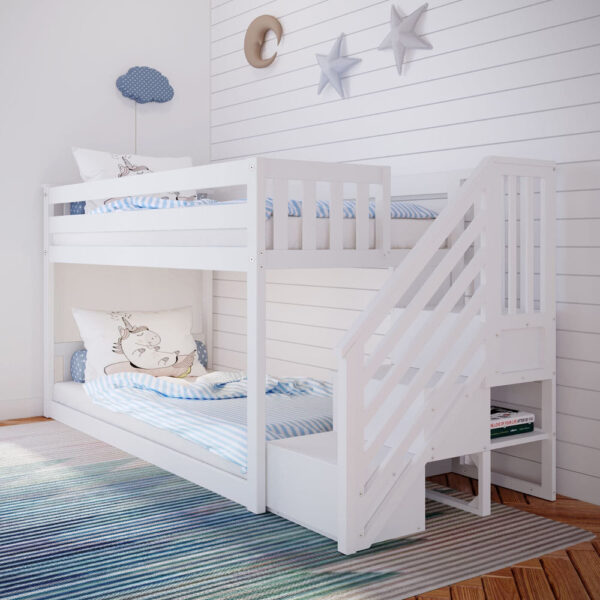 91721ba923c9cc8d80572cb0afb34af1 Max and Lily Twin Over Twin Low Bunk Bed with Staircase - Pecan - MadeInUSA