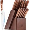 Vestaware Knife Set, 16-Piece Chef Knife Set with Knife Sharpener, Stainless Steel Kitchen Knives Set with Wooden Block, 6 Steak Knives and Bonus Scissors